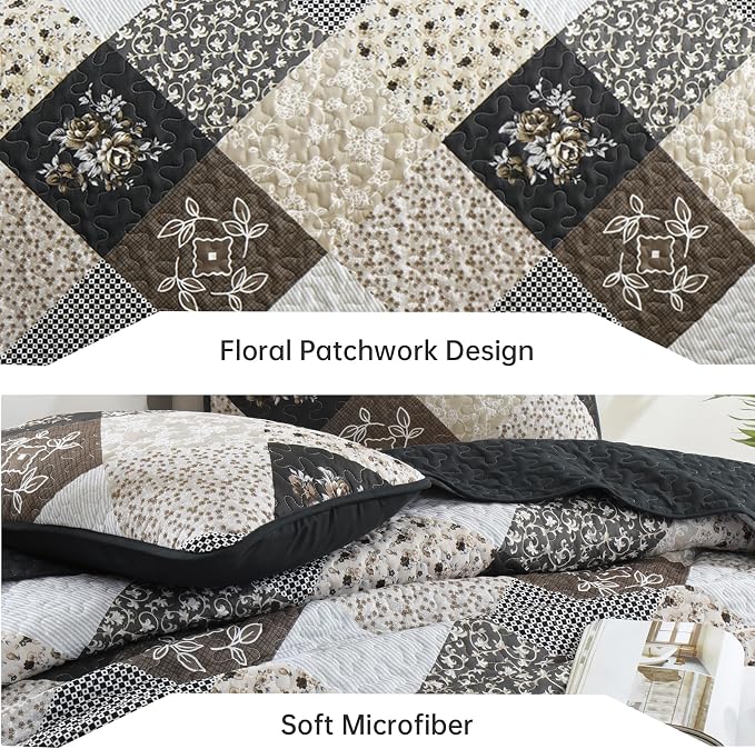 Dinjoy Patchwork Quilt Set Queen Size, Boho Bedding Set, Reversible Summer - Image 6