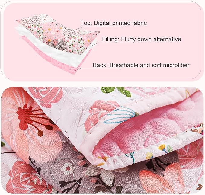 Whale Flotilla Patchwork Quilts Queen Size, Extra Soft Floral Bedspreads | Pink - Image 7