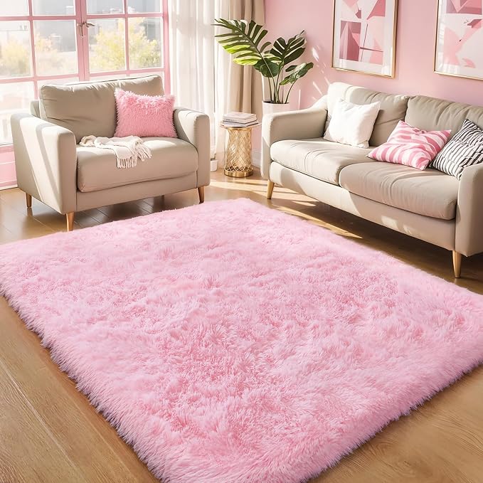 Pink Fluffy 4x6 Area Rugs for Bedroom Girls, Plush Washable Carpet | Area Rug by KICHOWUA