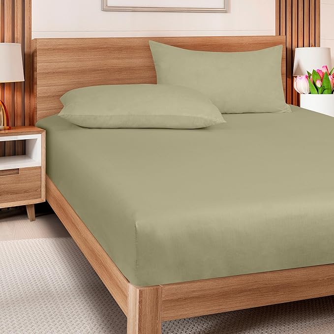 ROYALE LINENS 300 Thread Count 100% Long Staple Combed Cotton Fitted Sheet California King - Super Soft Deep Pocket Bottom Sheet - Fitted Sheets Only - Elastic Sheets (Cal King, Sage Green)