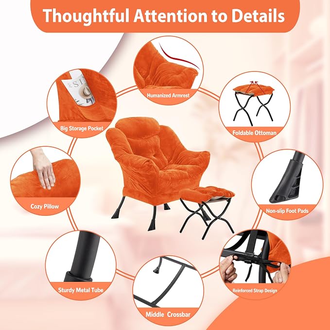 Youtanic Lazy Chair with Folding Ottoman, Accent Chair Plush Upholstered with - Image 6