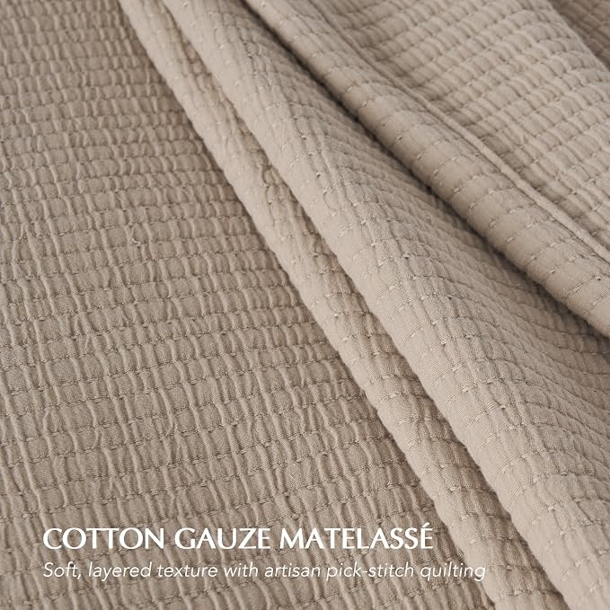 EVERGRACEHOME Cotton Gauze Matelassé Coverlet, King Size, Khaki Tan | Ultra - Image 3