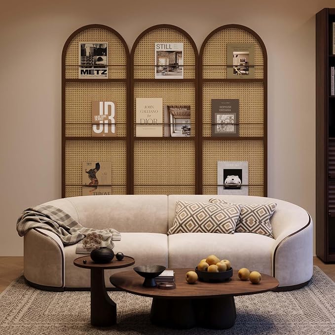 Rattan Room Divider with Bookshelf, Privacy Screen - Image 7