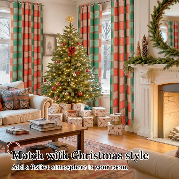 Red Green Linen Blackout Curtains - Image 2