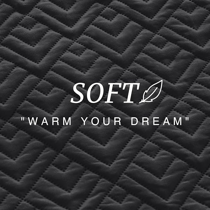 EXQ Home Twin Quilt Set Lightweight Squares Pattern Black Bedding Set | Soft - Image 5