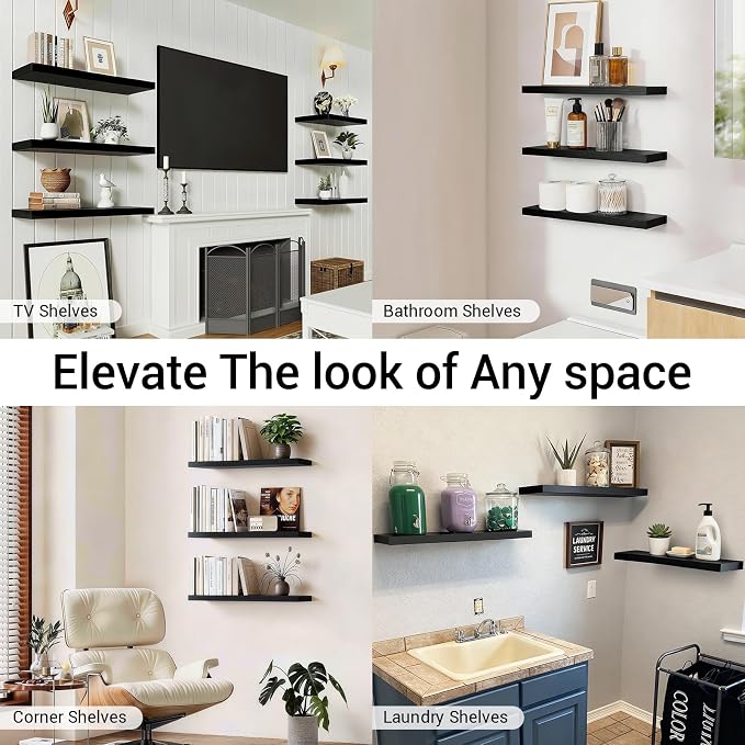 BAYKA Black Floating Shelves 22.5in, Wall Mounted - Image 8