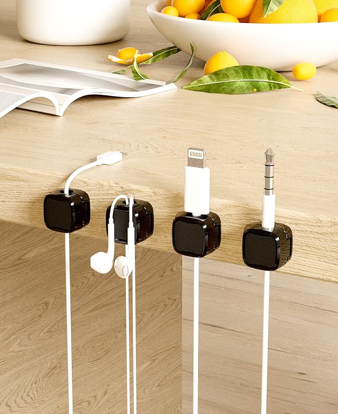 Magnetic Cable Clips, Adjustable Cord Holder Management, Adhesive Wire Keeper Organizer for Home Office Desk Phone PC Car Wall Desktop Nightstand Appliance (9-Pack Black)