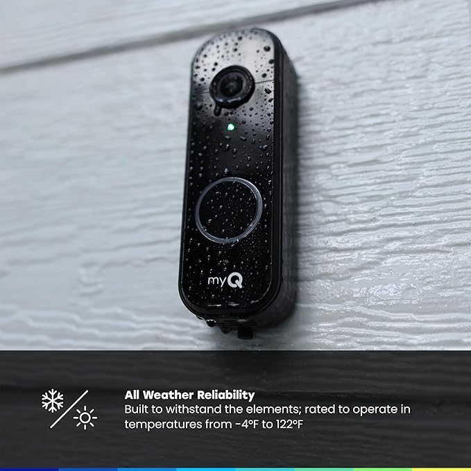Chamberlain myQ Video Doorbell | 2K Camera, Battery/Wired, Color Night Vision, Live View with 2-Way Talk, Motion Detection & Real-Time Alerts, 150 Deg Wide View, Black
