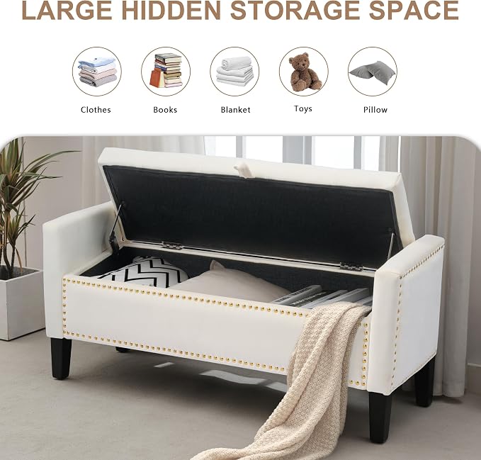 Velvet Storage Ottoman Bench, Modern Entryway Ottoman Bench - Image 3
