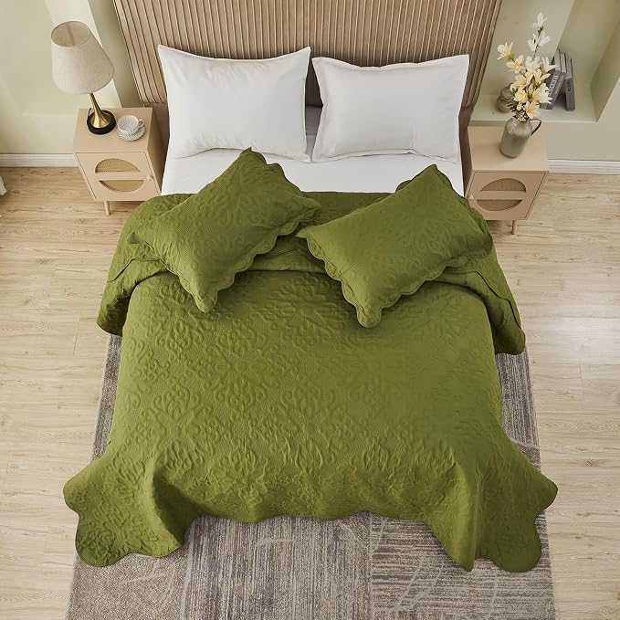 Kingnex Oversized King Bedspreads 128x120 Olive Green | Lightweight, Extra Wide - Image 6