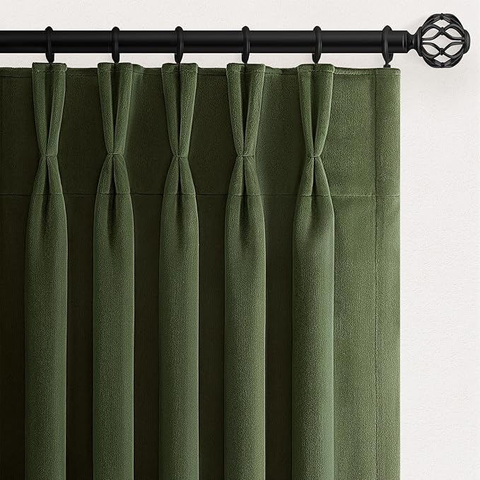 Dark Green Velvet Pinch Pleat Blackout Curtains 90 Inches Long Thermally by Unknown