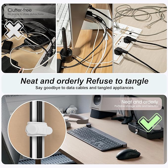 16Pcs Silicone Cable Ties, Cord Organizer Cable Management-2Sizes | Reusable - Image 3