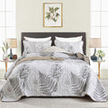 DJY Queen Size Brown Quilt Set, 3 Piece Reversible Leaves Bedding Set | Soft by HOME