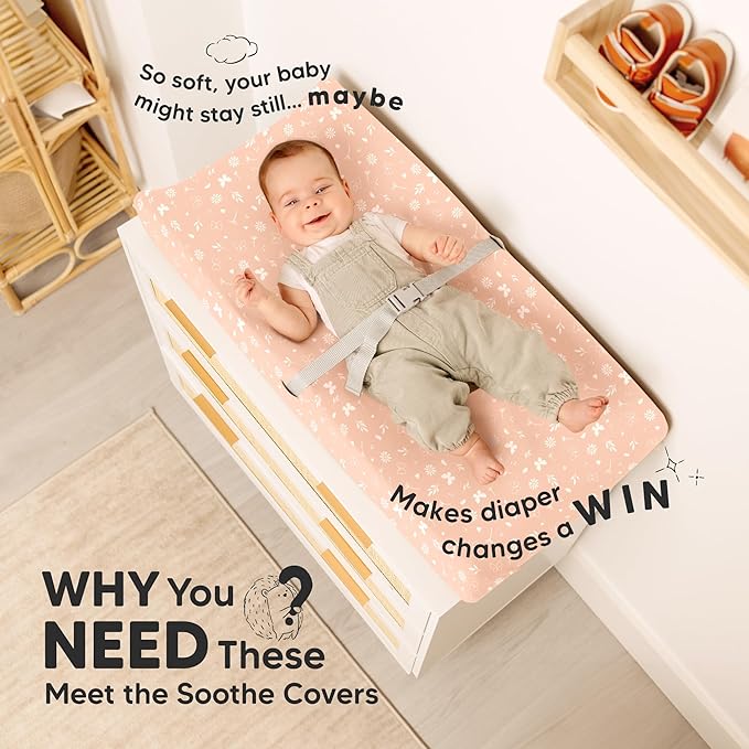 2-Pack Organic Changing Pad Covers for Girl,Boy, Neutral - 100% Cotton Changing Table Pad Cover,Soft Baby Nursery Diaper Changing Pad Sheets,Contour Changing Pads Liners,Change Pad Cover (Butterflies)