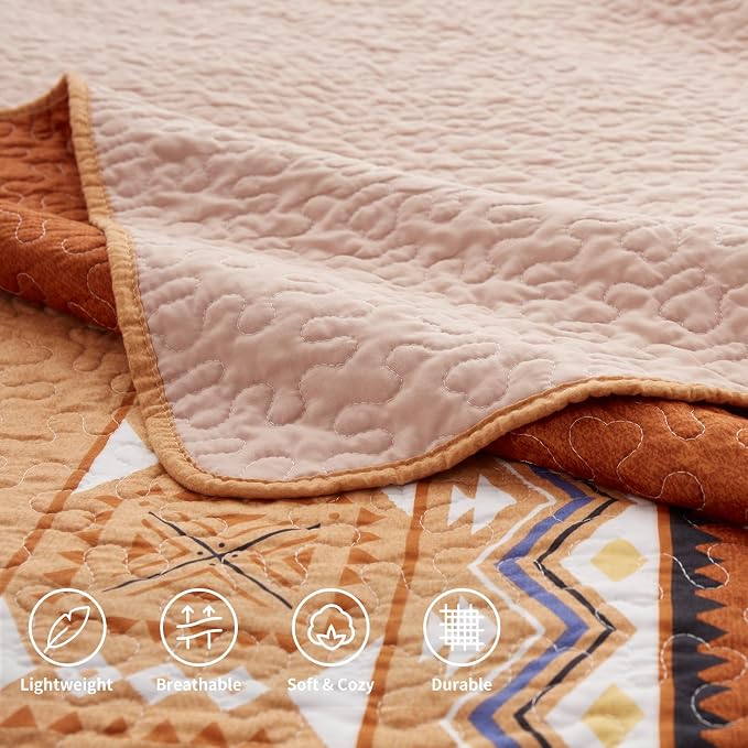 2 Pieces Twin Size Quilt Set Burnt Orange Rust Bohemian Bedspread Coverlet - Image 6