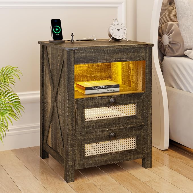 LED Night Stands Set of 2 with Charging Station | Hidden Gun Drawers, LED Human - Image 7