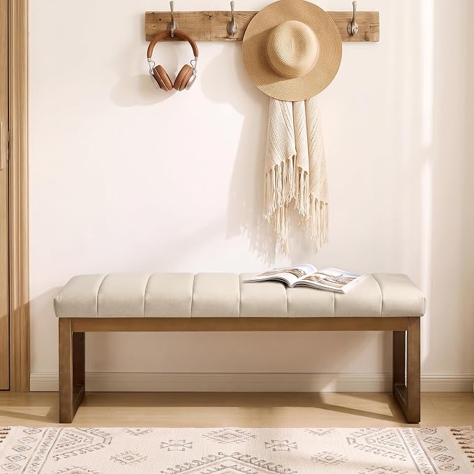 52.7" Bedroom Bench for End of Bed, Faux Leather Entryway Bench | Modern - Image 8