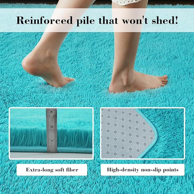 Teal Blue 8x10 Area Rugs for Bedroom, Fluffy Rugs Large Bedroom Carpet | - Image 4