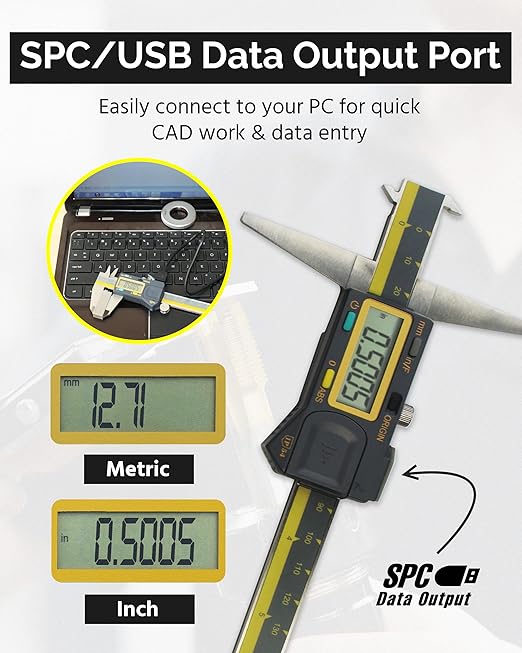iGAGING Absolute Origin 0-6" Double Cut Depth Digital Caliper, IP54 Electronic, SPC/USB Output Port, Inch, Metric, Fraction Modes, Case, Manual, & Battery
