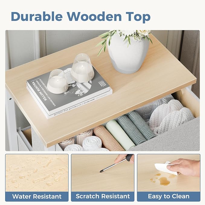 DUMOS 3 Drawer Nightstand for Bedroom, Small Night Stand Chest of Drawers | - Image 5