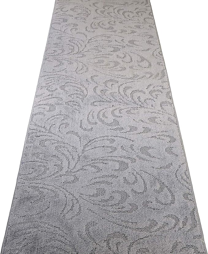 Custom Length Hallway Runner Rug,Slip Resistant,Floral Grey, 26 Inch X 21 feet, Sold and Priced Per Foot