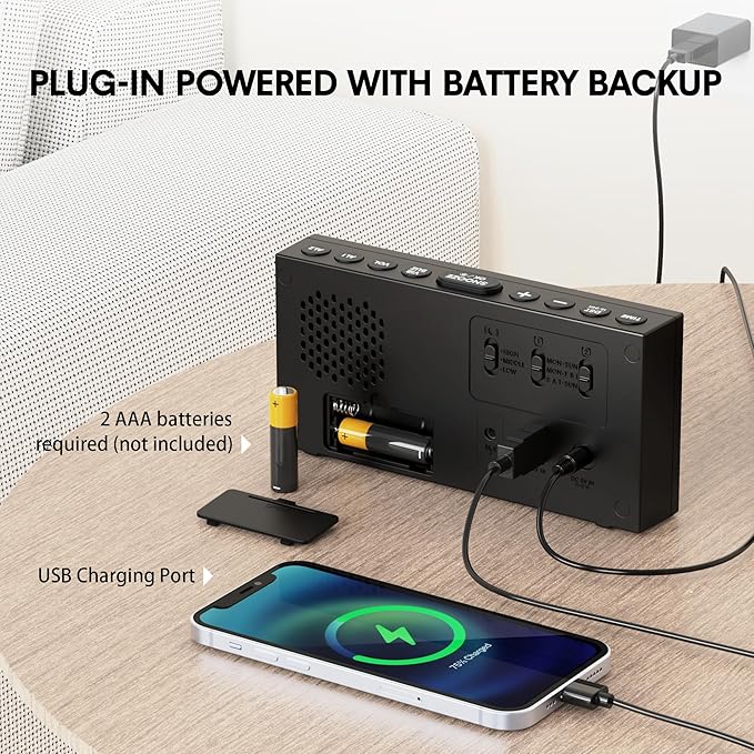 Mesqool Loud Alarm Clock for Heavy Sleeper, with Vibration for Hearing Impaired Deaf, Annoying Clock for Bedroom,USB Port,Dual Alarm with Snooze