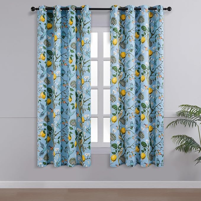 Topfinel Kitchen Curtains 45 Inch Length Blue Vintage Blackout Curtains - Image 2