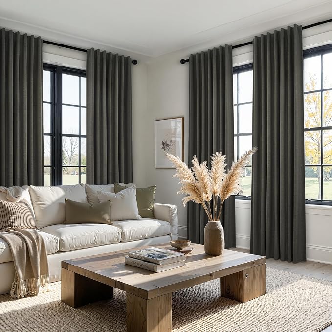 Grey Linen Black Out Curtains 96 Inches Long 2 Panels Set - Image 7