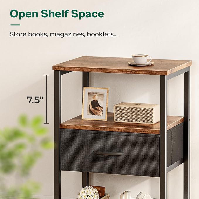 Huuger Night Stand with 2 Drawers, Bed Side Table with Open Shelf | Bedroom - Image 7