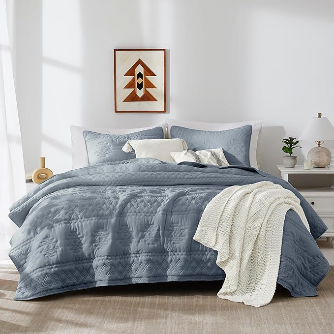 WDCOZY Boho Blue Grey Twin Quilt Size Bedding Sets by WDCOZY