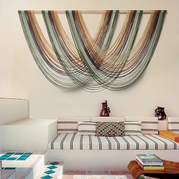 Macrame Wall Hanging Large Boho Wall Decor Yarn Wall Art Tapestry 57"W*31"L | - Image 3
