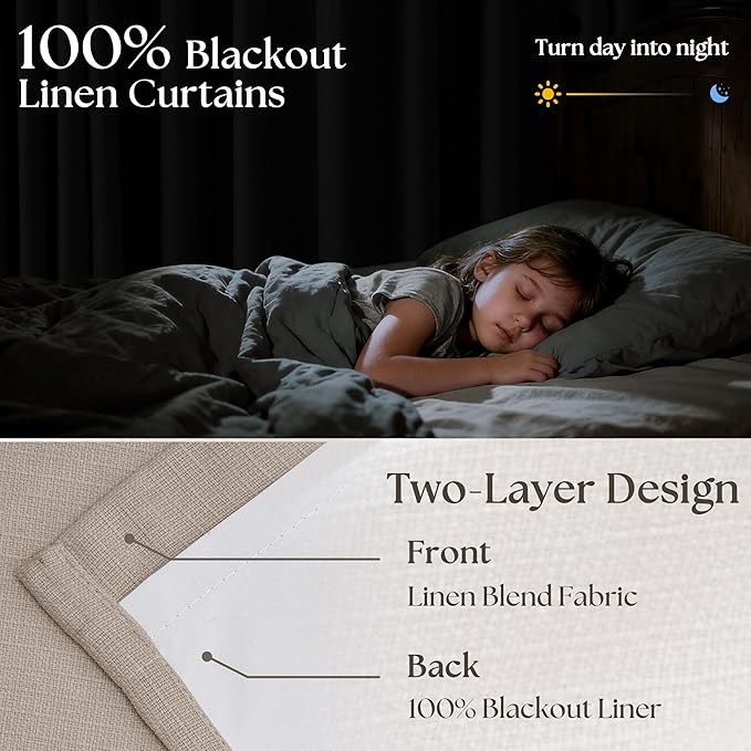 Greyish Beige Pleated Blackout Curtains 96 Inches Long 2 Panels Set for Dining Living Room Darkening Neutral Memory Shape Pinch Pleat Black Out Heavy Duty Thermal Insulated Curtain Drapes with Liner