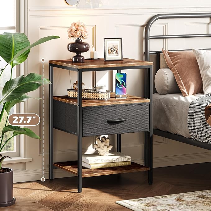 SUPERJARE Nightstand with Charging Station, USB-C Port, Bedside Table | 27.7 - Image 2