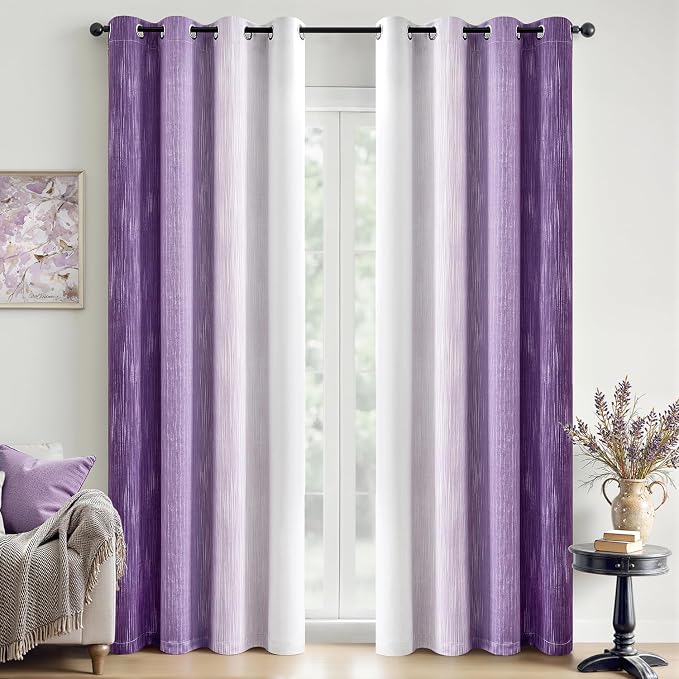 MIULEE Purple and Greyish White Ombre Blackout Curtains 52Wx72L Set of 2 | Full by MIULEE