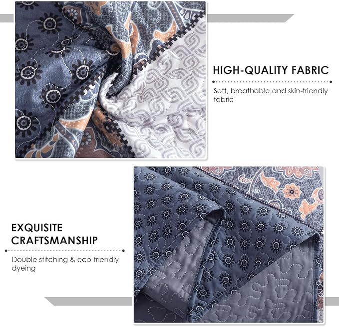 3-Piece Queen Bedspread Quilt Set Lightweight Coverlet Set Garden Style Floral - Image 4