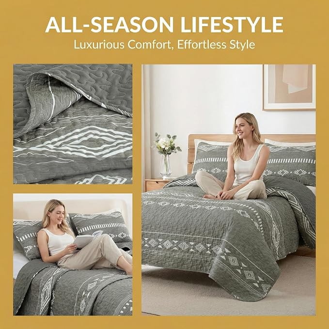 Whale Flotilla Reversible Grey Print Quilts Queen Size - Image 2