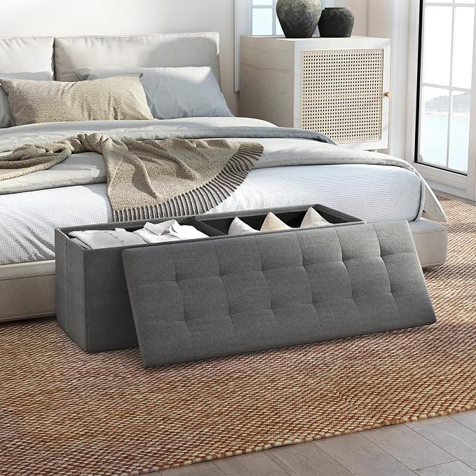 43" Folding Storage Ottoman Bench, End of Bed Foot Rest Stool - Image 8