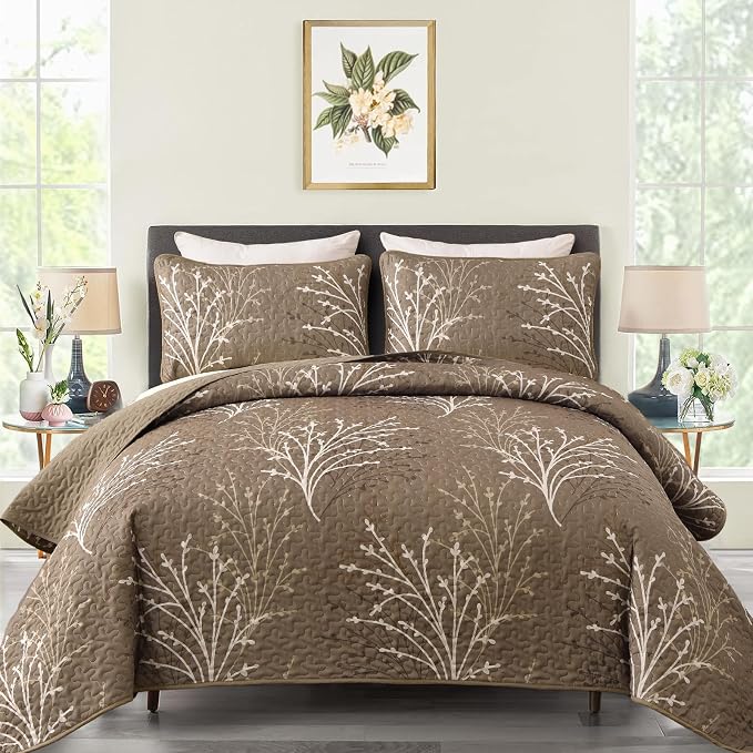 DJY Brown Quilt Set King Size Branch Botanical Bedspread Coverlet Set | 3 by HOME