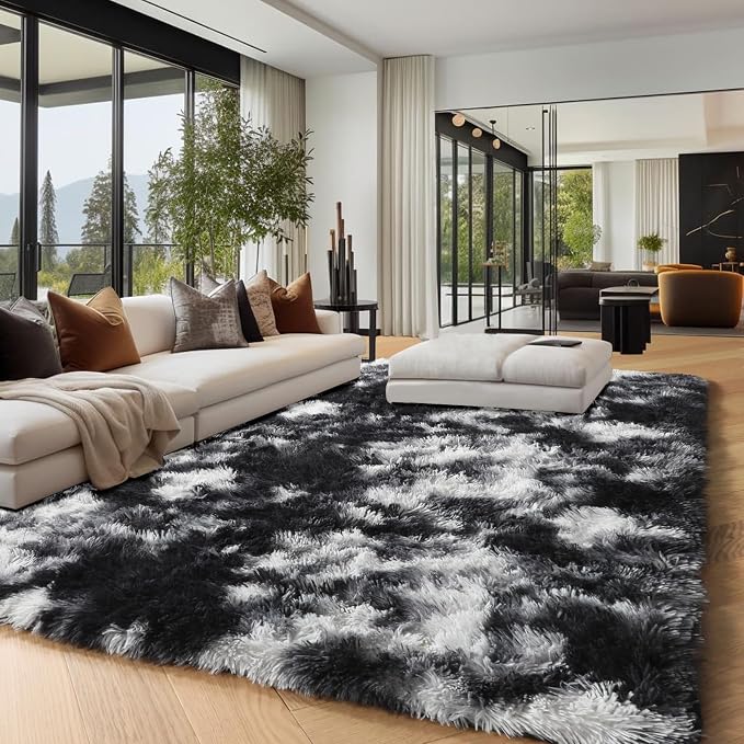 Black White Grey Bedroom Rugs 4x6 Ft, Soft Fluffy Fuzzy Plush Indoor Floor Area - Image 8