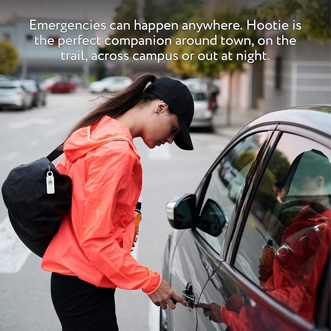 Hootie Personal Safety Alarm for Women, Men, & Kids - Keychain Alarm, Self Defense Strobe & Siren, Security Siren Keychain with 130dB Self Defense Siren & Strobe Light - Black