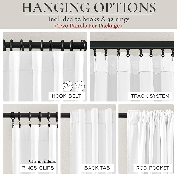 Pure White Blackout 102 Inch Long Curtains - Image 5