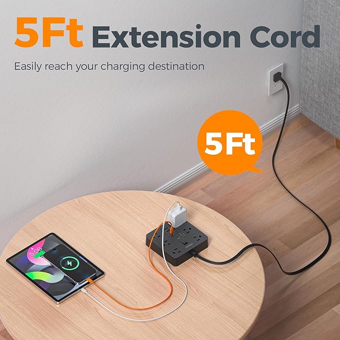 TESSAN 5Ft Black Extension Cord - Image 4