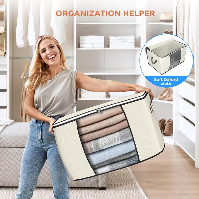 90L Large Storage Bags, 4 Pack Clothes Storage Bins Closet Organizers | - Image 6