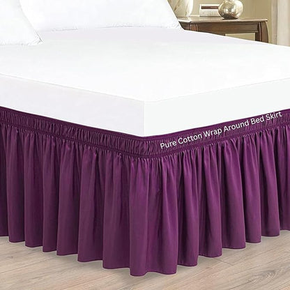 Purple Wrap Around Bed Skirts with 16" Drop - Three Sides Fabric Adjustable Elastic Dust Ruffle Silky Soft -600 TC Stretchy Bed Skirt-Olympic Queen(66"X 80") Purple