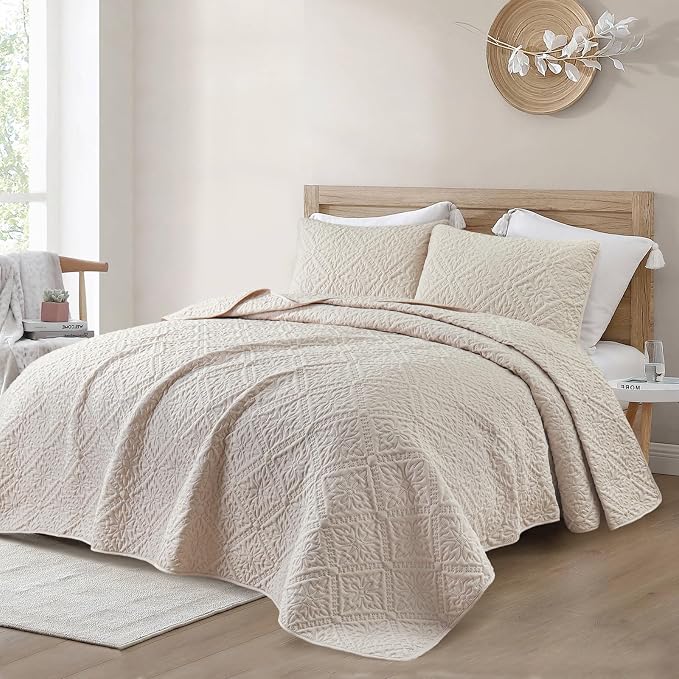 Exclusivo Mezcla California King Quilt Set, Brich Beige | Lightweight Soft - Image 2