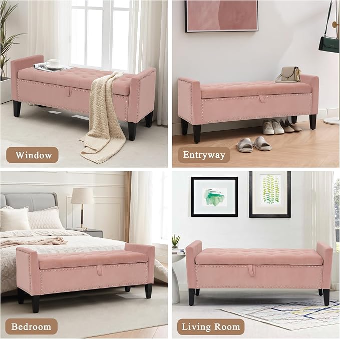 Velvet Ottoman with Storage, Modern Storage Bench - Image 6