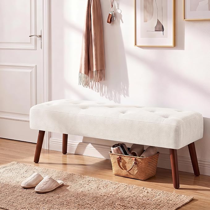 44 Inch Bedroom Bench, Modern Ottoman End of Bed Bench, Upholstered Chenille - Image 5