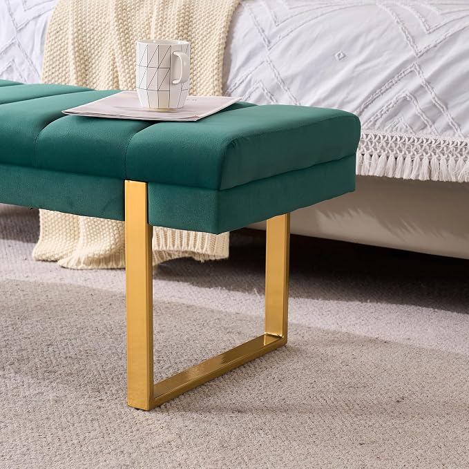 46" Velvet Green Bench with Gold Legs - Image 6