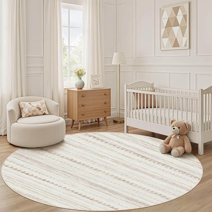 Nakagishi Round Rug Boho Area Rugs: 8x8 Washable Large Circle Neutral Soft - Image 6