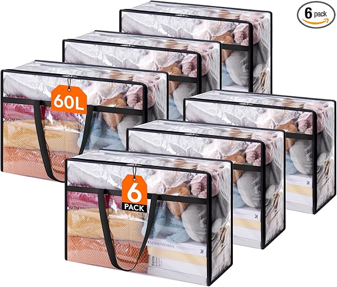 Lifewit 6 Pack Clear Clothes Storage Bags, 60L Plastic Blanket Storage Bag by Lifewit